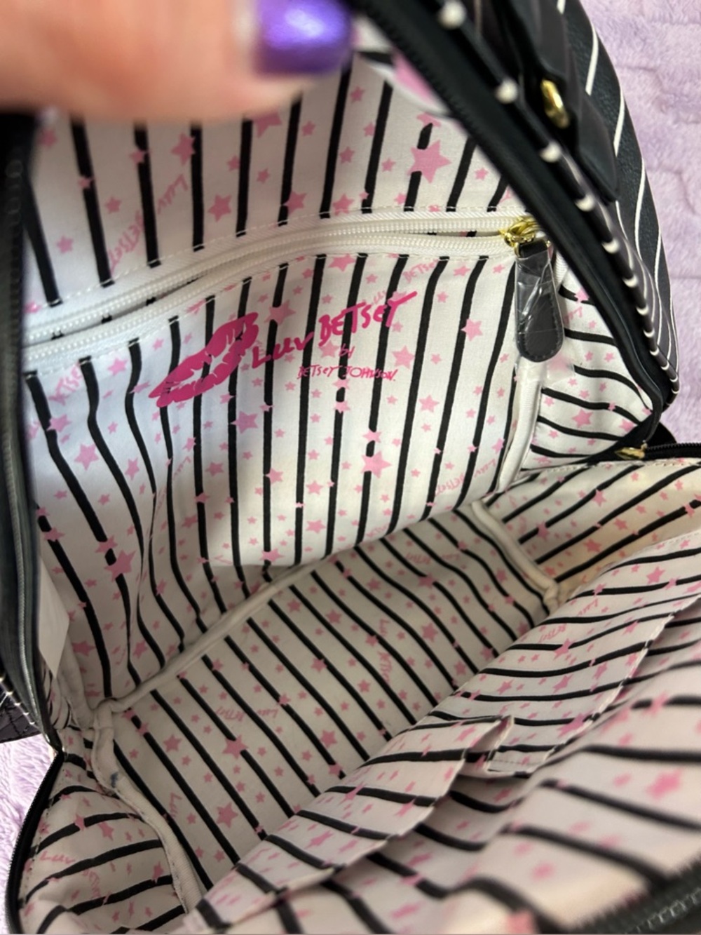 Betsey Johnson Kitty Backpack - Pink, Black and White with Cat Face on Front - Picture 6 of 9